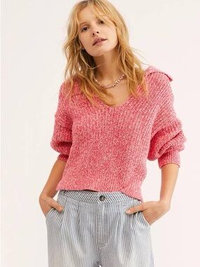 Free People love the city pink cropped collar sweater size Small S